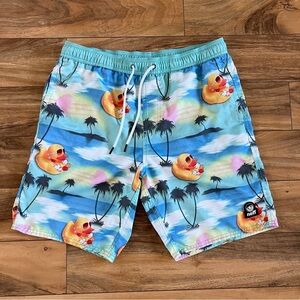 Neff Shorts Mens Rubber Duck Swim Trunks Blue Tropical Hawaiian Surf Size Medium